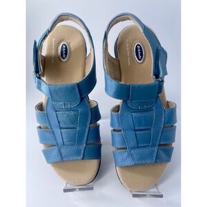Dr Scholl's Leather Strappy Comfort Walking Sandals Womens 7.5M Blue Adjustable